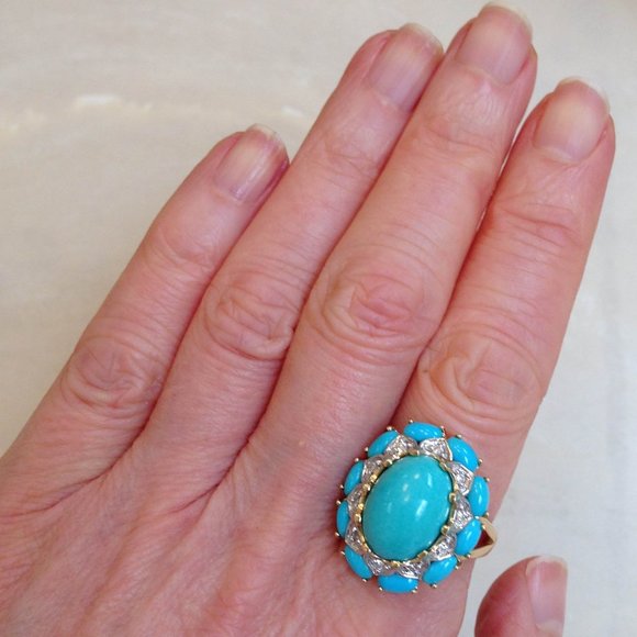 NWT $4,750 LeVian Le Vian Turquoise Diamond 14K Yellow & White Gold Ring Size 7 - Picture 1 of 7